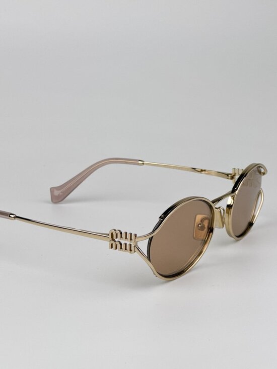 Miu Miu MU52YS ZVN20F BRAND NEW Sunglasses Pink Gold Mirror Silver Oval Unisex main image 7